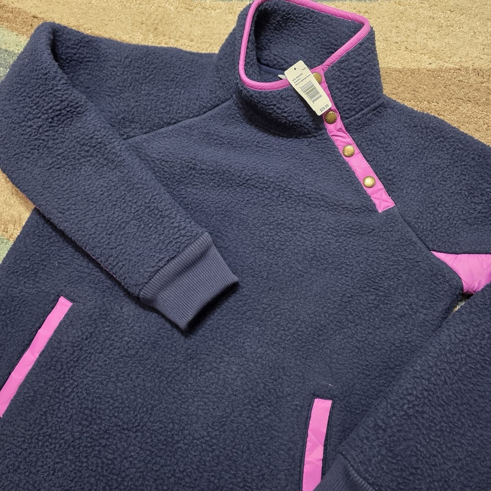 Southern Tide Women’s Fleece Pullover Navy Pink Small Lightweight Snap Shirt NWT